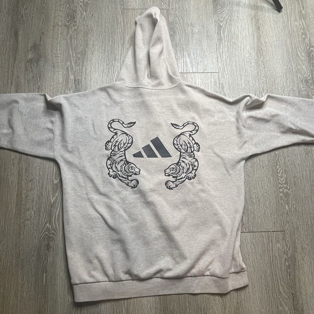 Adidas Dual Tiger Hoodie Size Large Gray Stained Sleeves